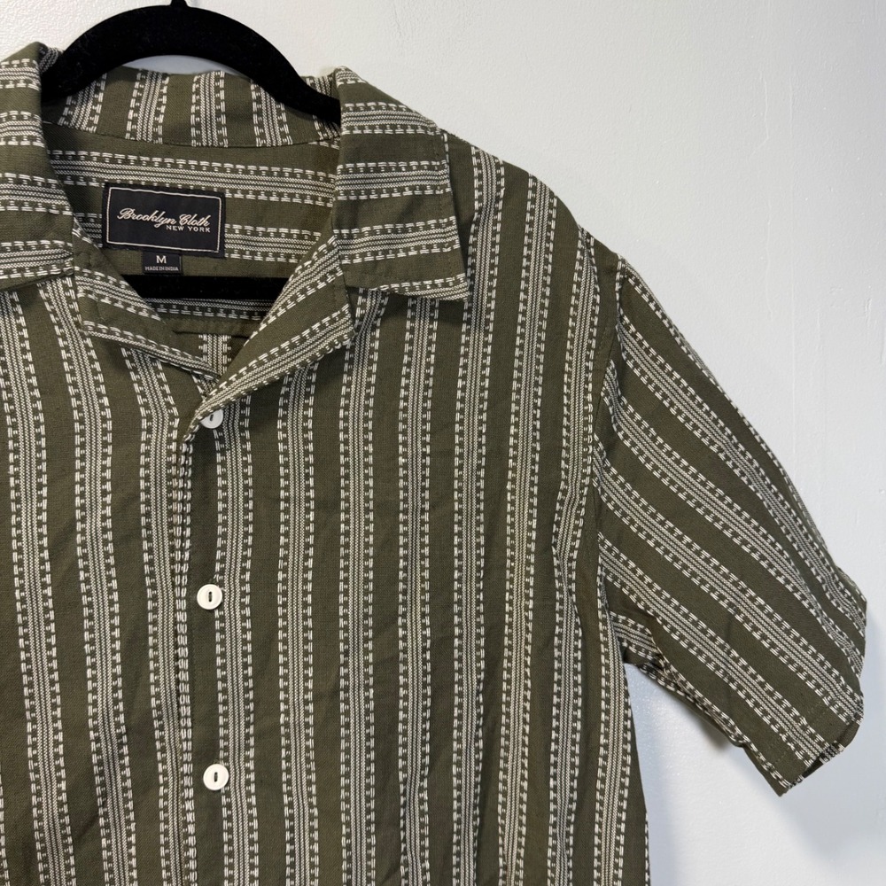 Brooklyn Cloth Mens Olive Green Striped Camp Shirt BTMJ495SNJ